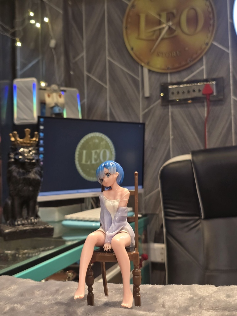Blue-Haired Anime Girl Sitting on Chair Figurine – Elegant Collectible Statue