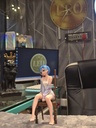 Blue-Haired Anime Girl Sitting on Chair Figurine – Elegant Collectible Statue